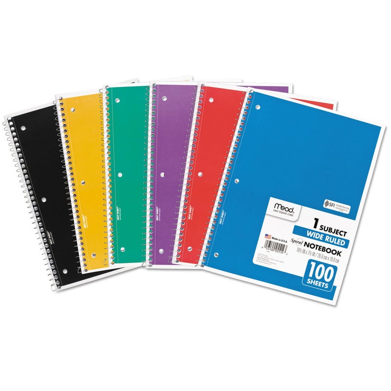 Mead Spiral Notebook, 1 Subject, Wide Ruled Paper, 100 Sheets, 10-1/2" x 8", Color Selected For You, 1 Count (05514) - Image 1